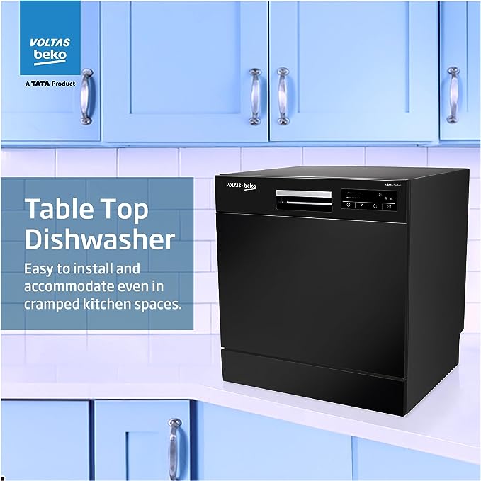 Voltas Beko DT8B Free Standing 8 Place Settings Dishwasher (DT8B, Black, Inbuilt Heater) (OPEN BOX) Voltas Beko DT8B Free Standing 8 Place Settings Dishwasher (DT8B, Black, Inbuilt Heater) (OPEN BOX)